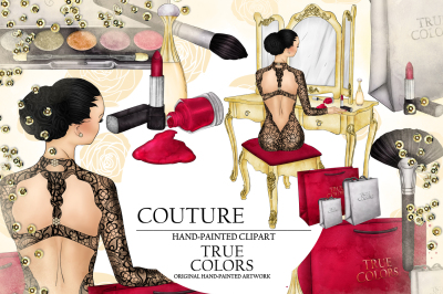 Make up Fashion Haute couture Clip Art Fashion Illustration Planner Stickers Supplies Watercolor Brush Eyeshadows Lipstick Vanity Mirror DIY