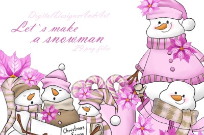 Cute pink snowman