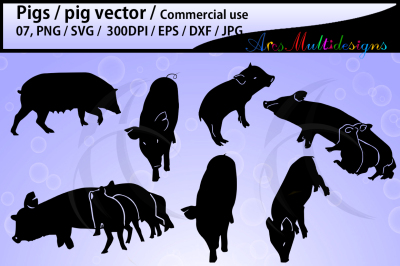 pig vector SVG EPS PNG DXf / pig silhouette / pig clipart / pig icon / vector / 300 dpi /commercial use