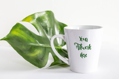 Latte Mug mockup with Monstera Leaf