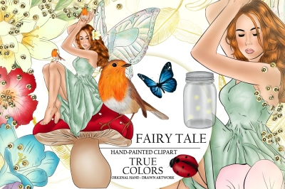 Fairy Tale Spring Clip Art Planner Girl Clip Art Fashion Illustration Planner Stickers Supplies Watercolor Flower Ladybug Bird Sticker DIY