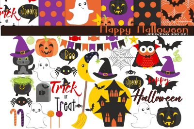 Halloween Clipart and Halloween Digital Papers Set