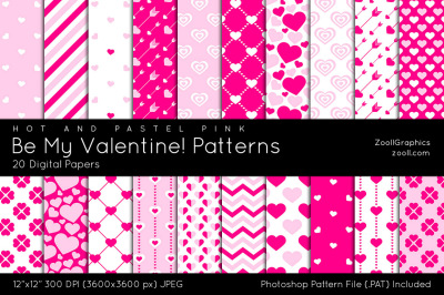 Be My Valentine Hot And Pastel Pink Digital Papers
