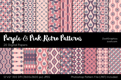 Purple And Pink Retro Patterns Digital Papers