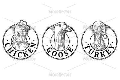 Turkey, Chicken and Goose head with lettering