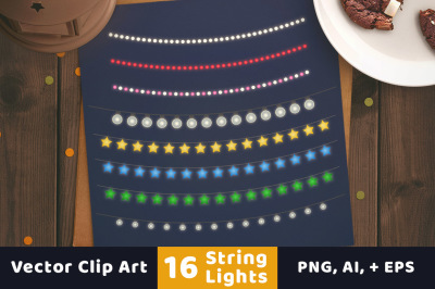 16 String Lights Clipart, Fairy String Lights, Fairy Lights, Patio Lights, Party Lights Clipart
