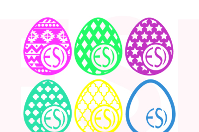 Patterned Easter Egg Design with circle for a monogram - Set 2