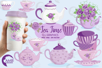 Lavender Tea Pots cliparts, graphics, illustrations AMB-1196