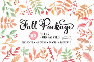 Fall Package Autumn Clip Art Hand Painted Watercolors