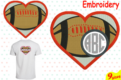 Football Sports Heart Balls Designs for Embroidery Machine Instant Download Commercial Use digital file 4x4 5x7 hoop icon symbol sign 73b