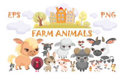 Farm animals. Vector clip art.