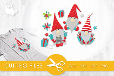 Present Christmas Gnomes SVG, PNG, EPS, DXF, cut file