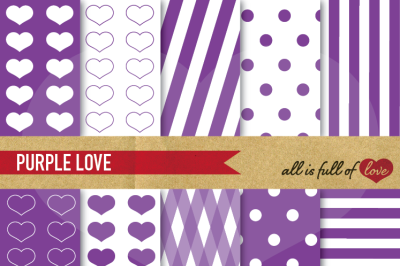 Love Backgrounds Purple Digital Paper Pack