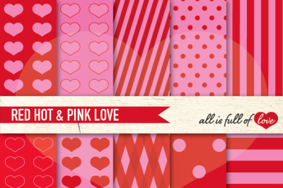 Love Backgrounds in Red Hot Pink Digital Paper Pack