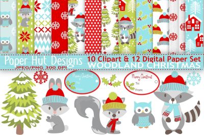 Christmas Animals Clipart and Digital Papers Set