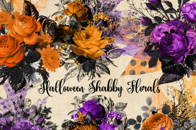 Halloween Shabby Floral Clipart