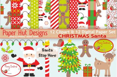 Christmas Santa Clipart and Digital Papers