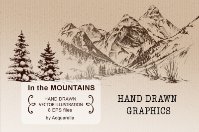 The Mountains. Hand drawn illustrations. Set 2.