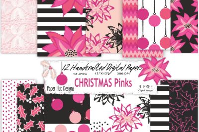 Christmas Pink Floral Digital Papers