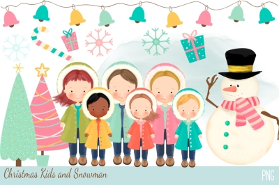 Christmas Kids and Snowman