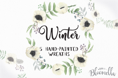 5 Winter Wreaths Watercolour Christmas Clipart PNG Garlands Berry Leaves Floral