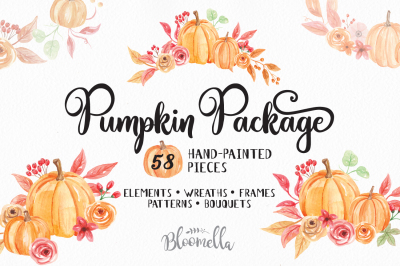 The Ultimate Pumpkin Fall Autumn Package Hand Painted Watercolour Clip Art