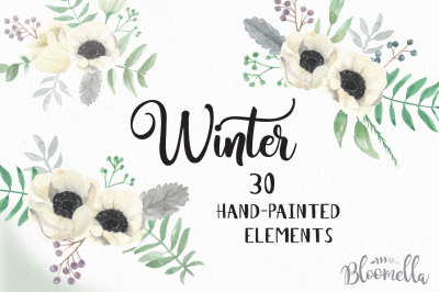 30 Watercolour Winter Clipart Christmas Festive Hand Painted Elements 