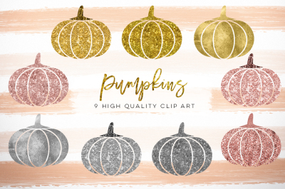 Gold pumpkin clip art, Rose gold pumpkin clip art, Silver pumpkins clipart, Fall Pumpkin digital clipart, Pumpkin Autumn fall clip ar