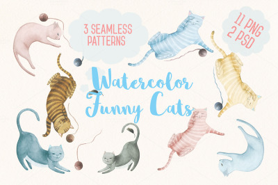 Watercolor Funny Cats