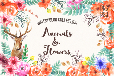 Watercolor Animals & Flowers
