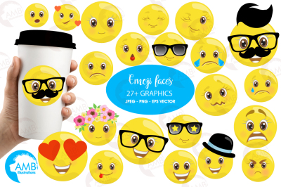 Emoji faces, emoticons clipart, graphics illustrations AMB-2250