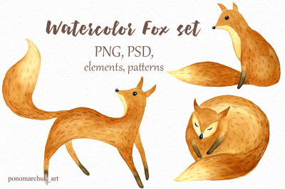 Watercolor fox set
