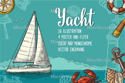 Bundle Poster and illustration for yacht club 
