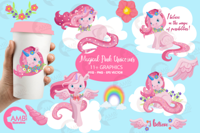 Magical Pink Unicorns clipart, graphics, illustrations AMB-1380