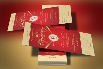 Red Gold Anniversary Gala Ticket Template
