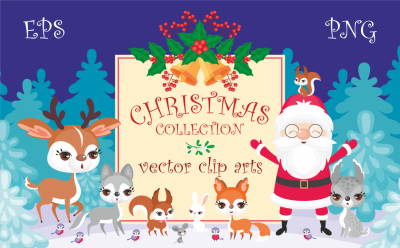Christmas collection. Cute animals and Santa.