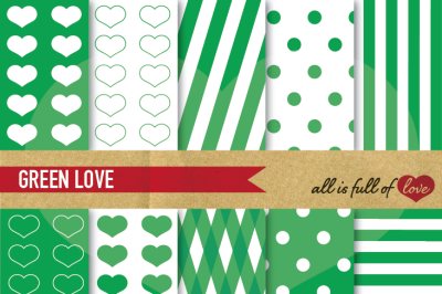 Love Backgrounds in Grass Green Digital Paper Pack