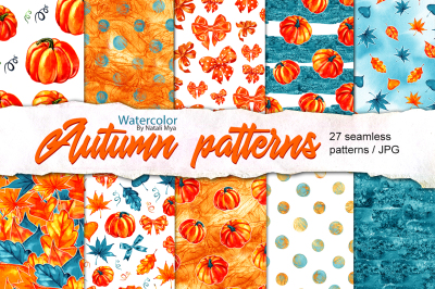 Watercolor autumn seamless patterns