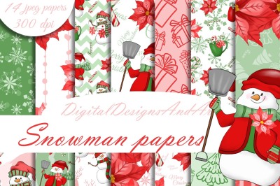 Snowman paper in red and green