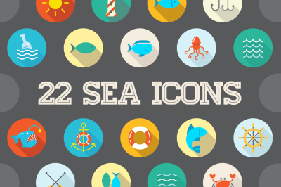 Awesome 22 Flat Vector Sea Icons