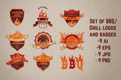 Set o9 BBQ Grill Steak House logos
