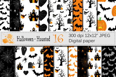 Halloween Haunted Digital Paper - Black and Orange