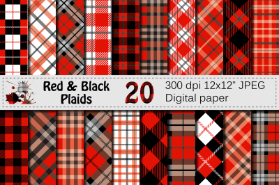 Red and Black Plaids - Buffalo Plaid, Lumberjack Digital paper