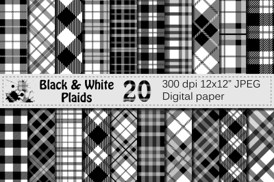 Black and White Plaids - Buffalo Plaid, Lumberjack Digital paper