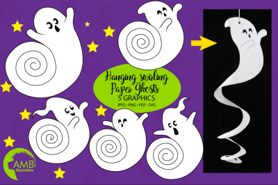 Swirling paper ghosts cutout, printable, craft AMB-2259