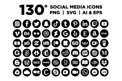 Black Circle Social Media Icons Set