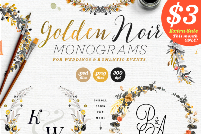 6 Golden Noir Wedding Monograms IX
