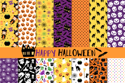 Cute Halloween digital paper pack, Halloween seamless pattern background