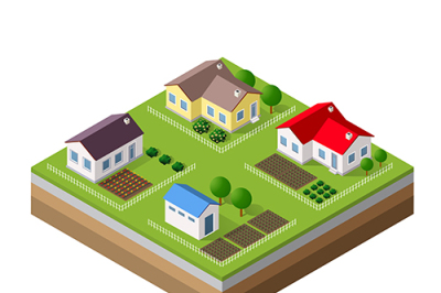Farm   houses in isometric style