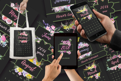Flower Calendar 2018 year/Calendar for printing for 2018 for your office, classroom